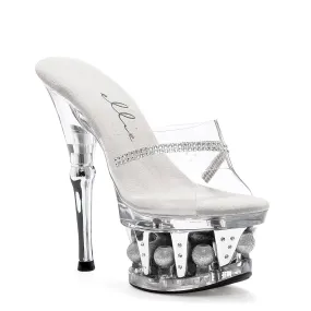 629-JESSE 6" Heel Clear Rhinestone Mule With disco ball platform