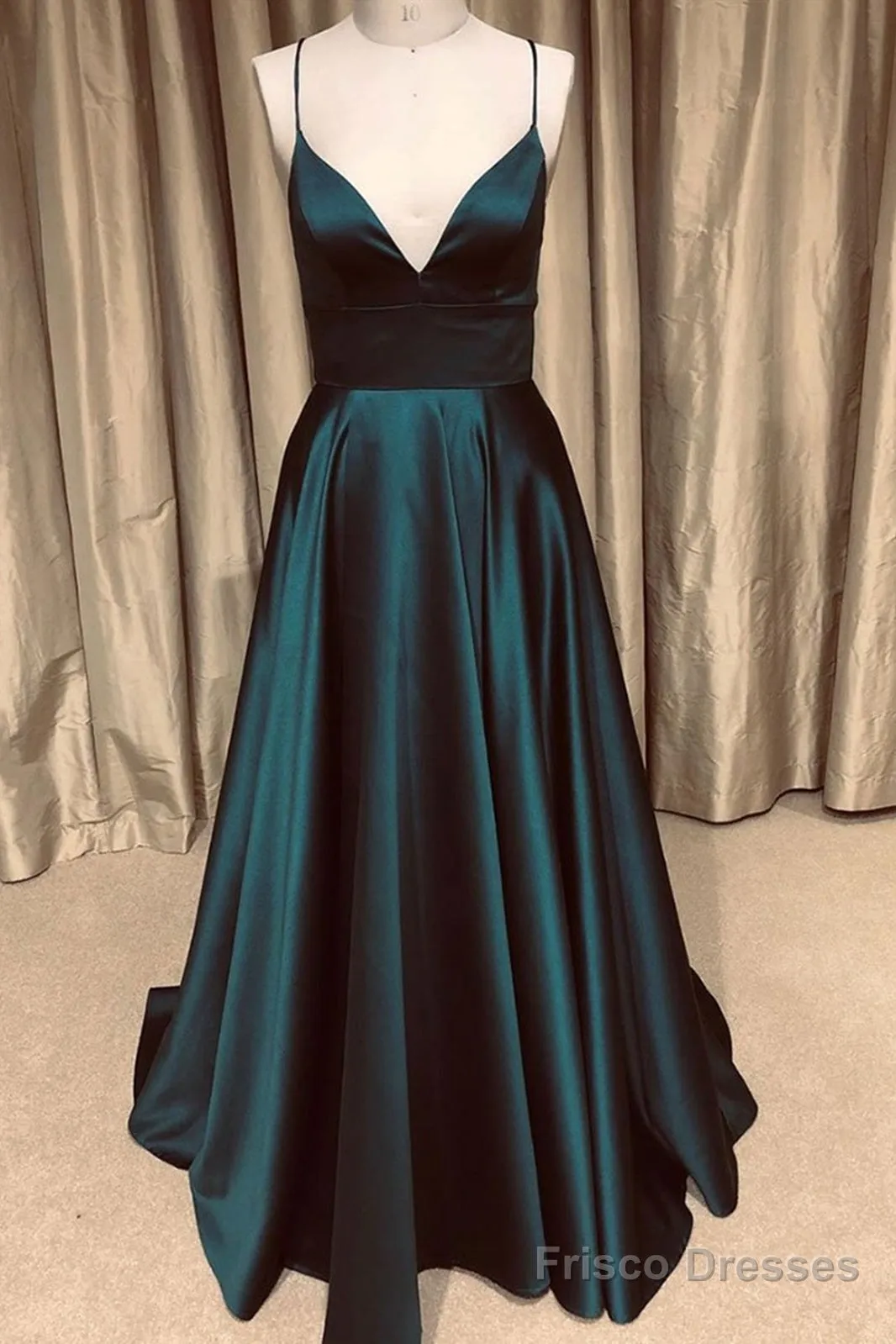 A Line V Neck Green/Blue Backless Long Prom Dresses, V Neck Backless Green/Blue Formal Graduation Evening Dresses