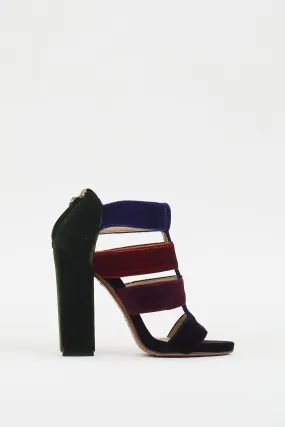 Black & Muticolour Velvet Caged Heel
