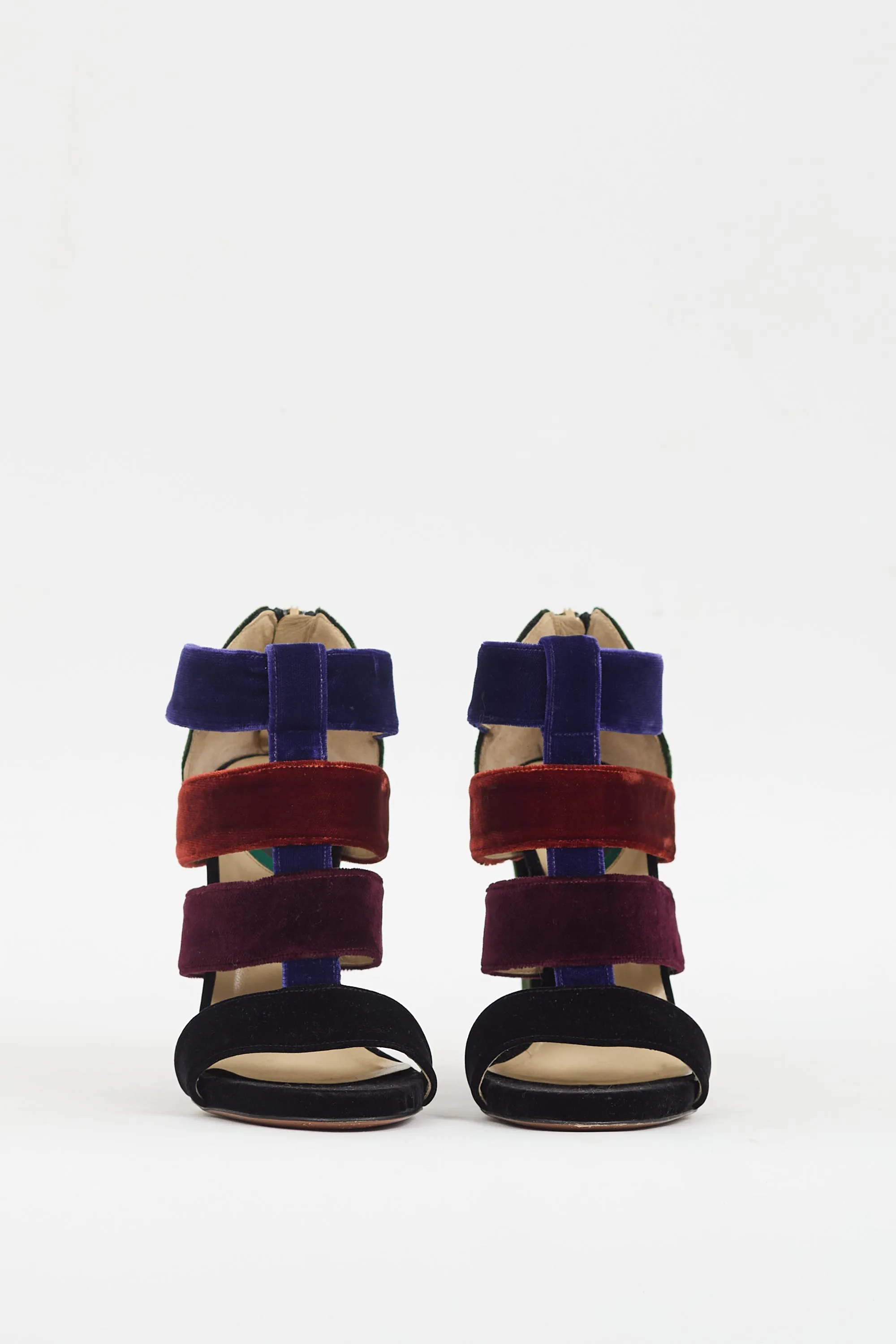Black & Muticolour Velvet Caged Heel