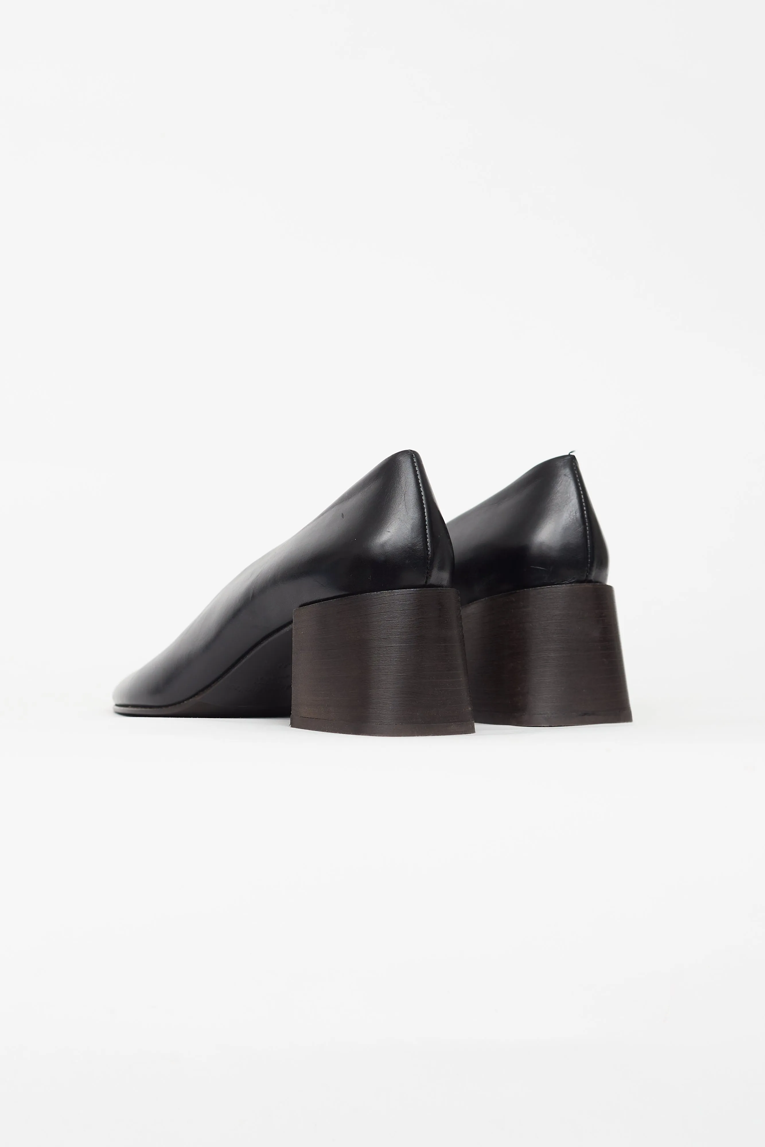 Black Leather Block Heel