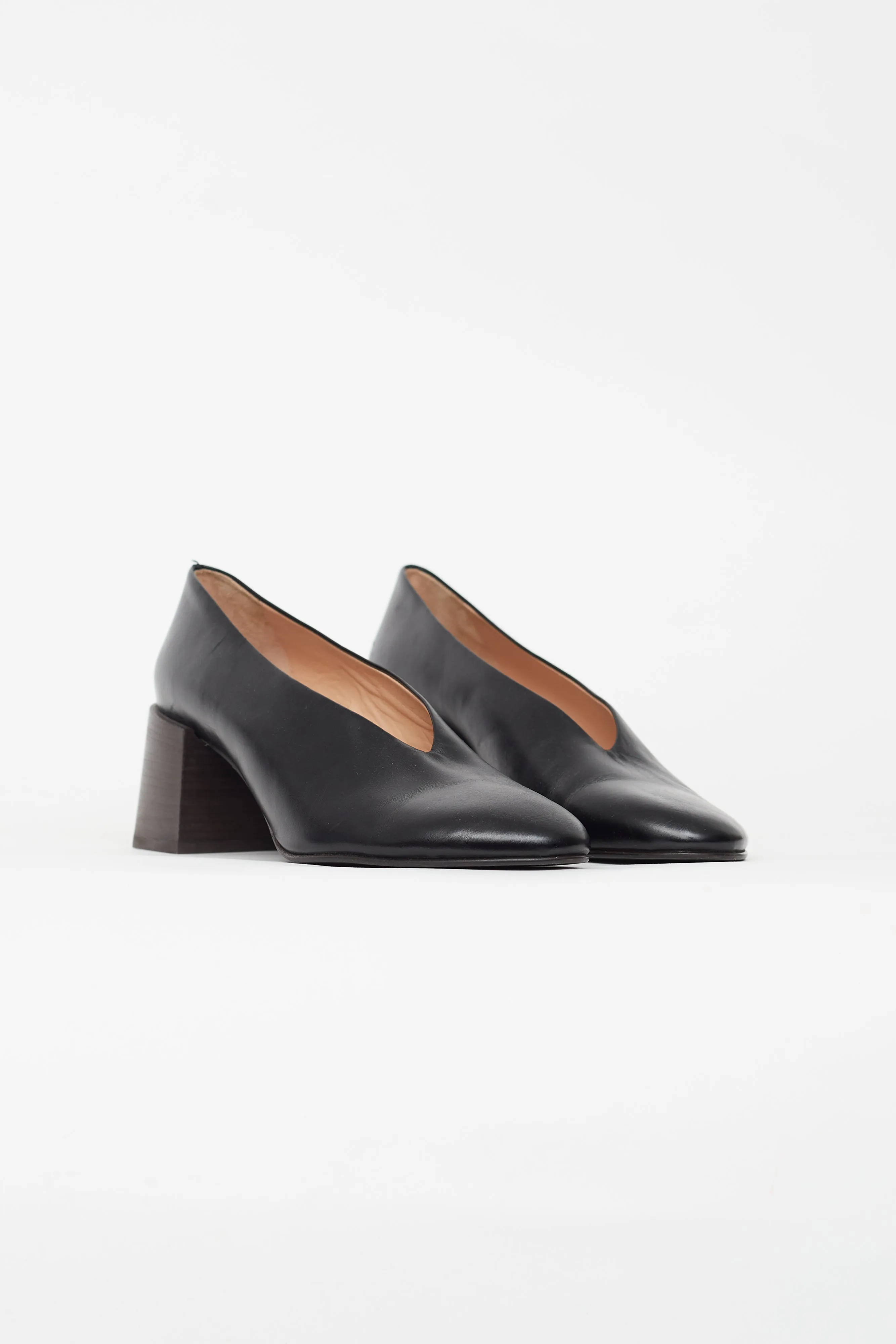 Black Leather Block Heel