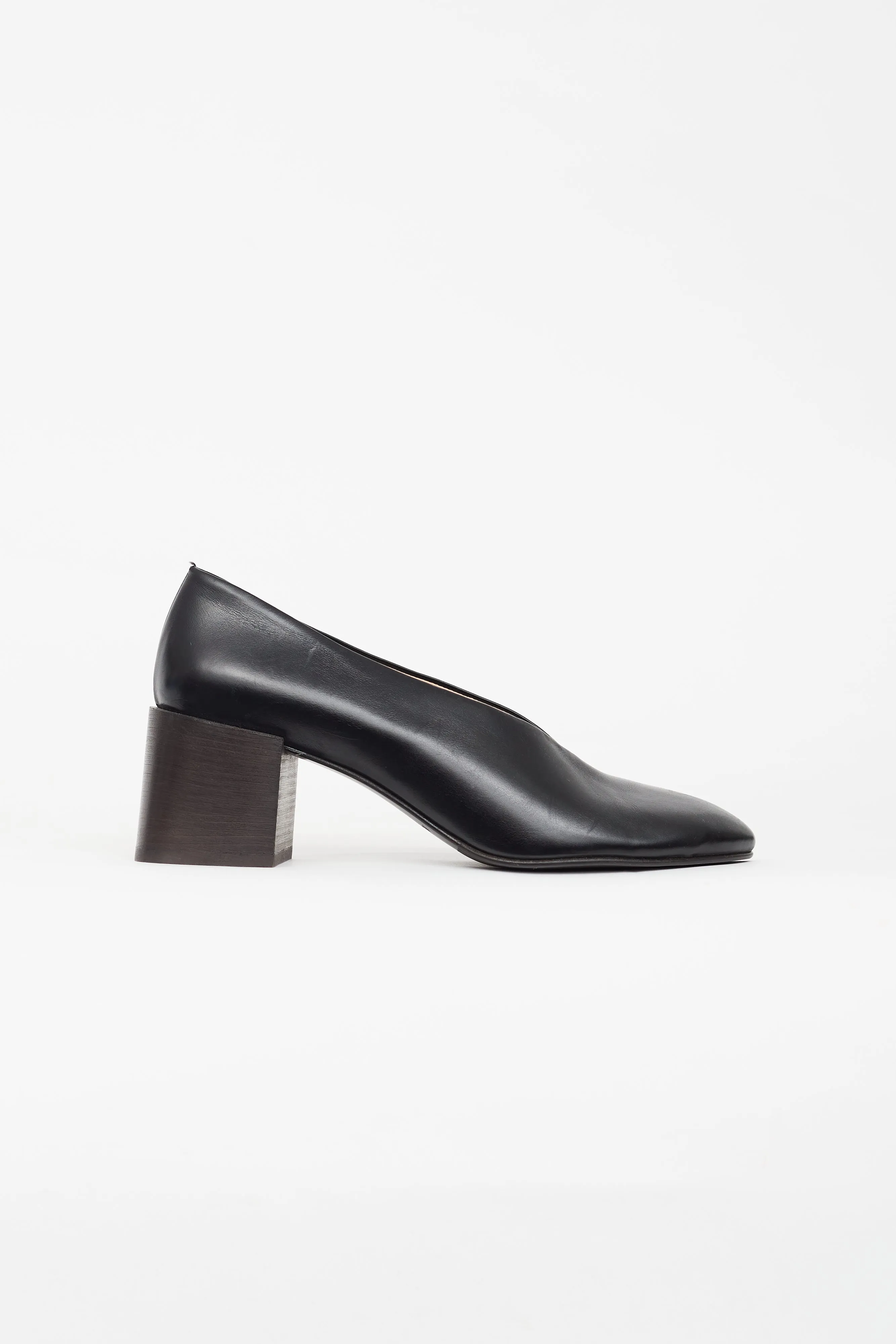 Black Leather Block Heel