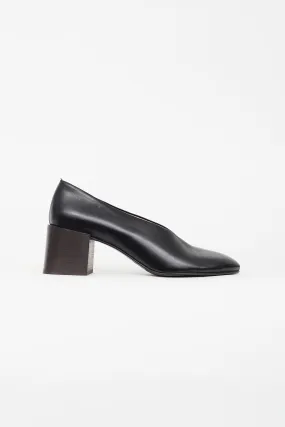 Black Leather Block Heel