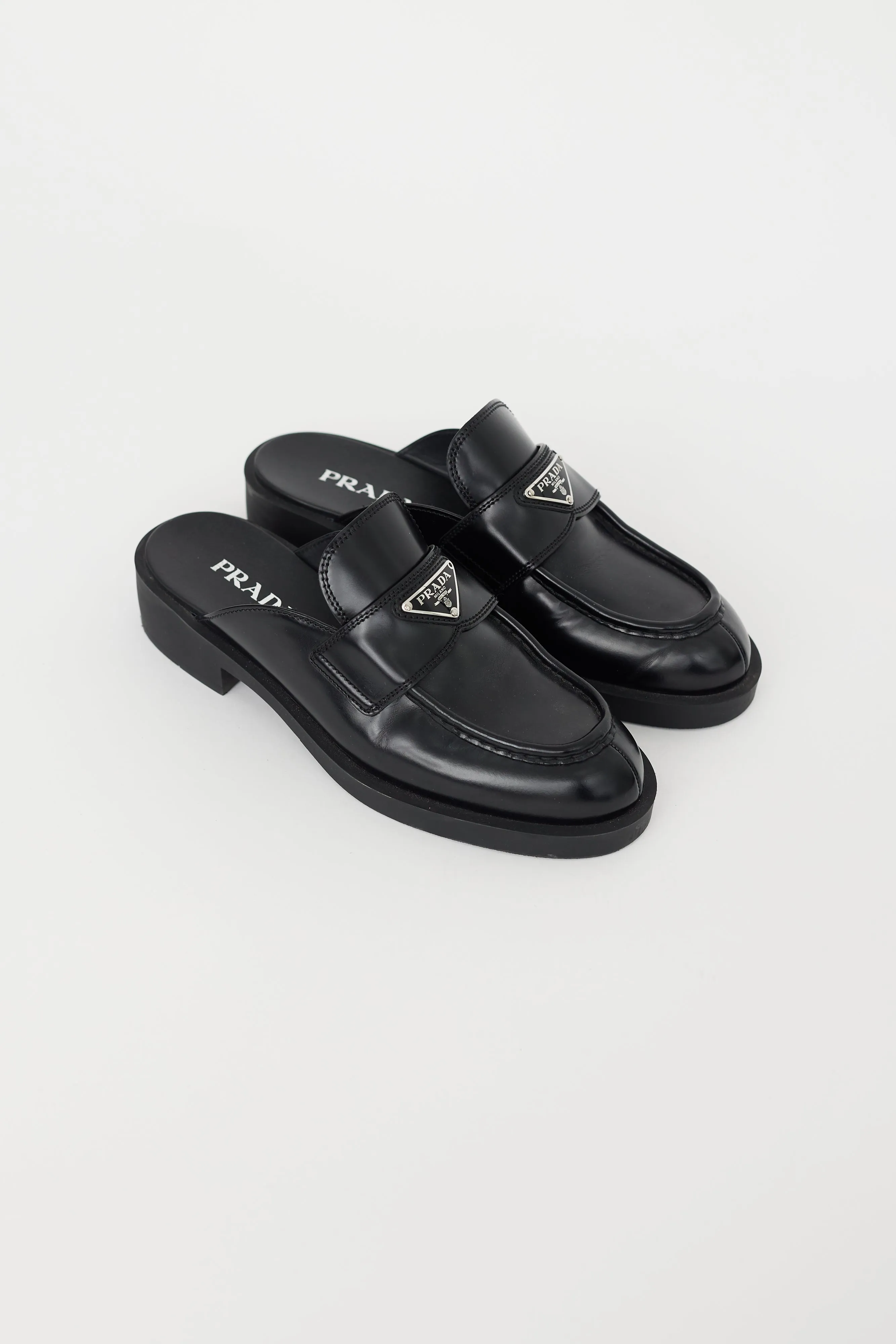 Black Leather Logo Mule