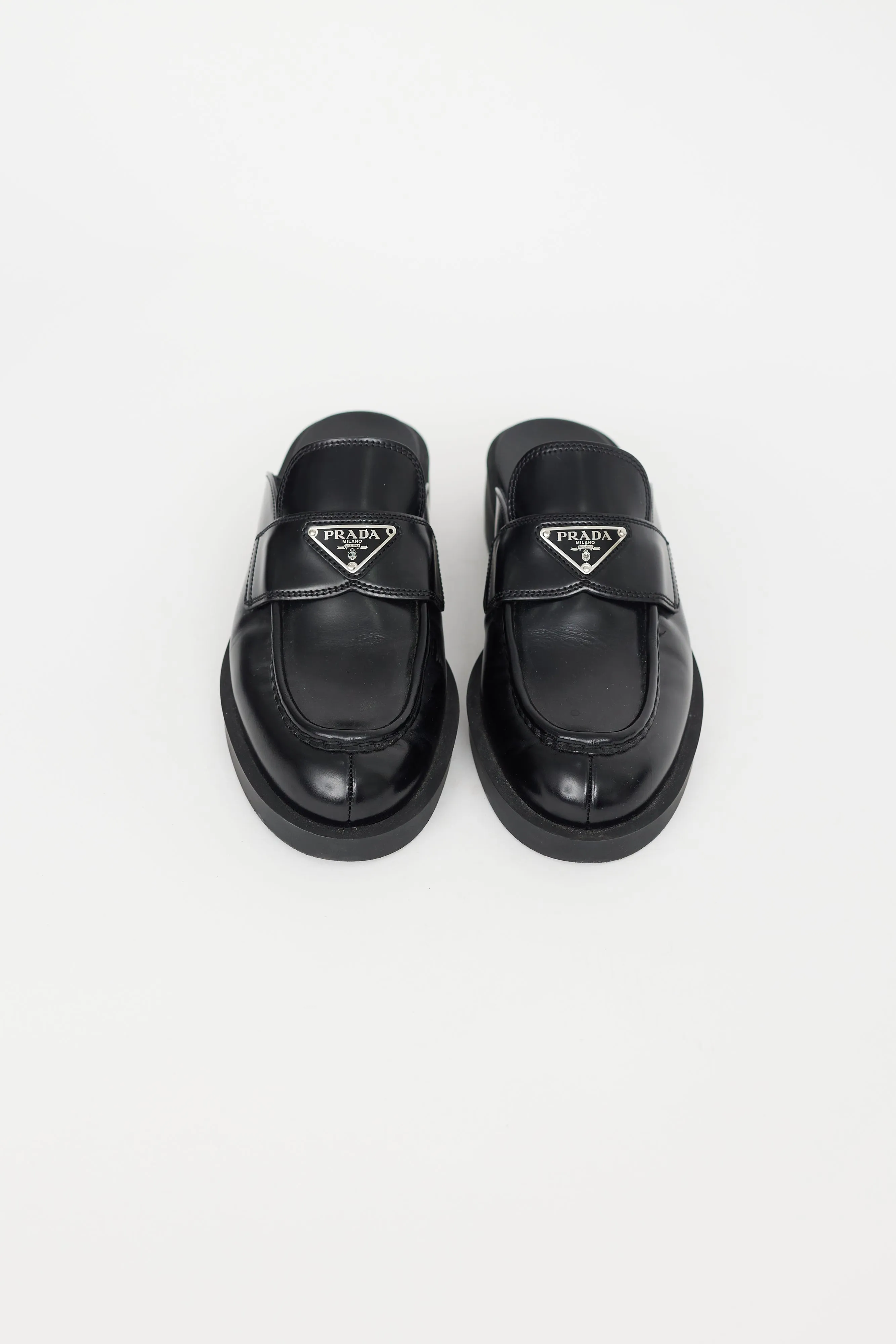 Black Leather Logo Mule