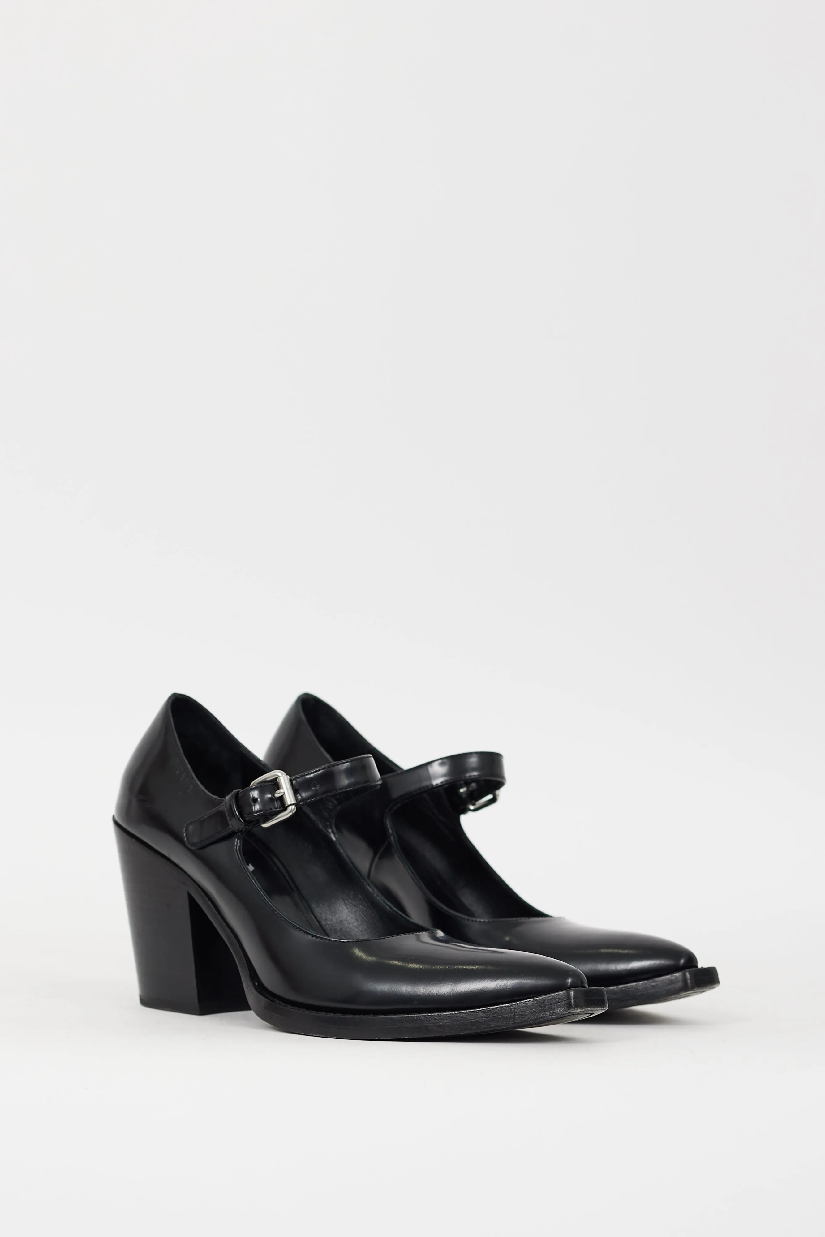 Black Leather Pointed Toe Mary Jane Pump