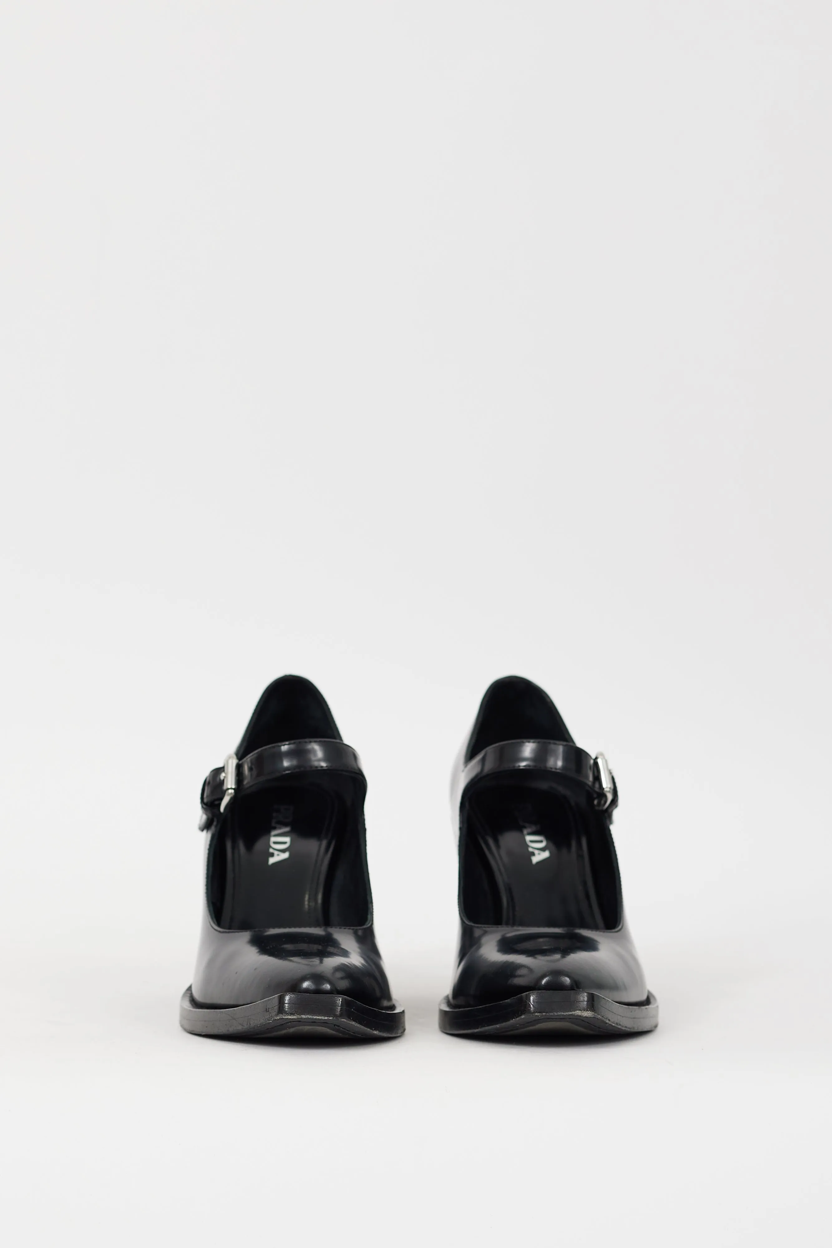 Black Leather Pointed Toe Mary Jane Pump