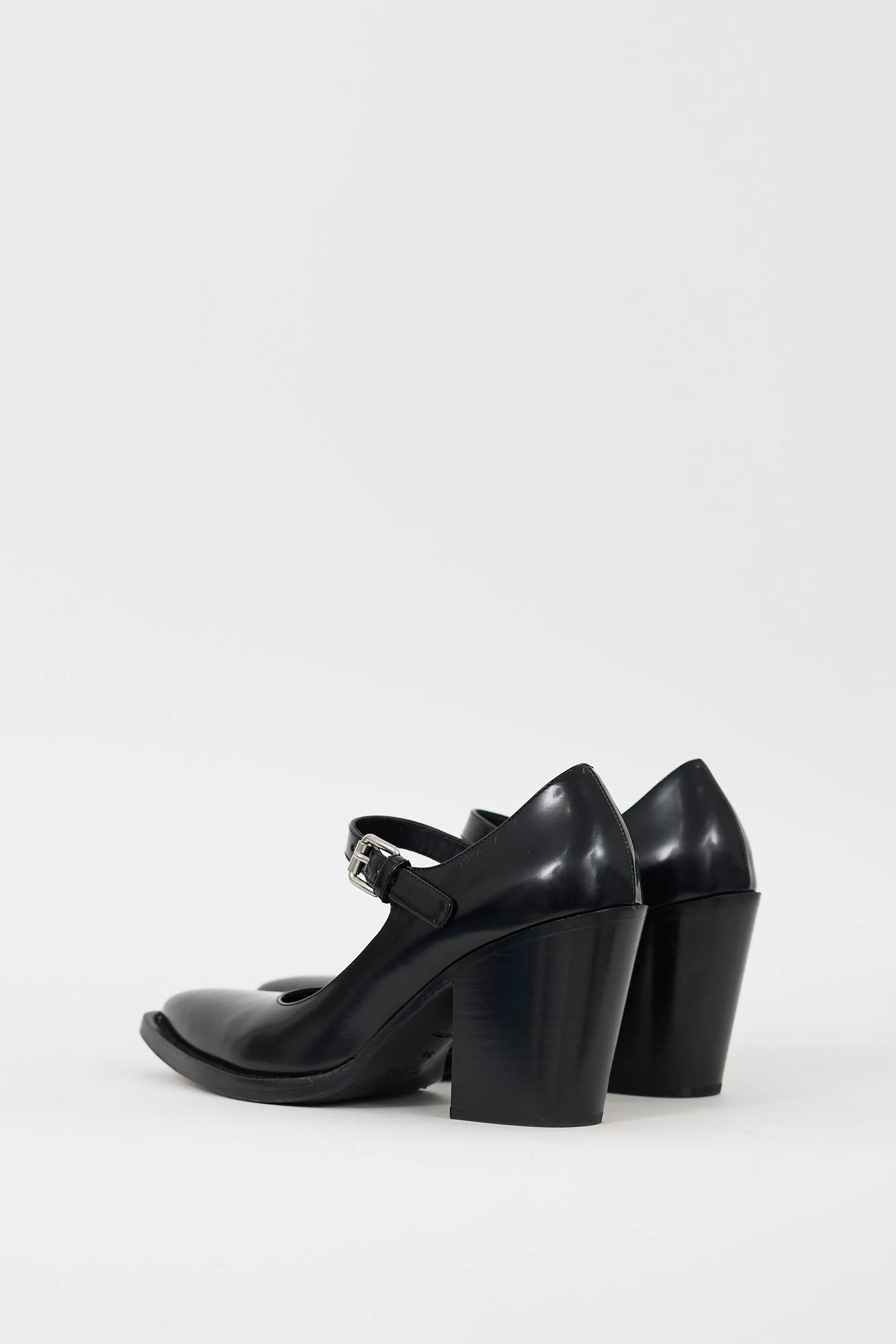 Black Leather Pointed Toe Mary Jane Pump