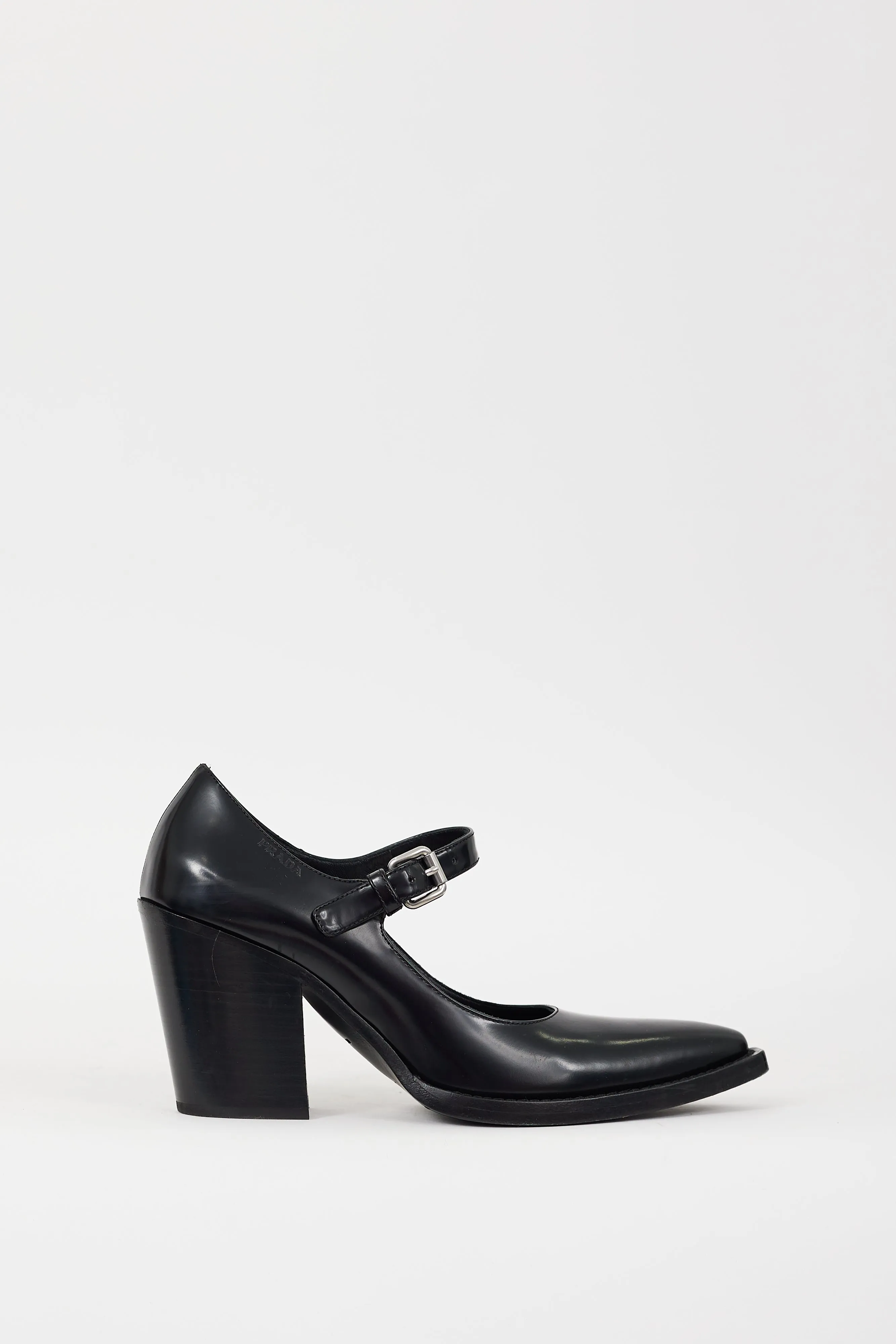 Black Leather Pointed Toe Mary Jane Pump