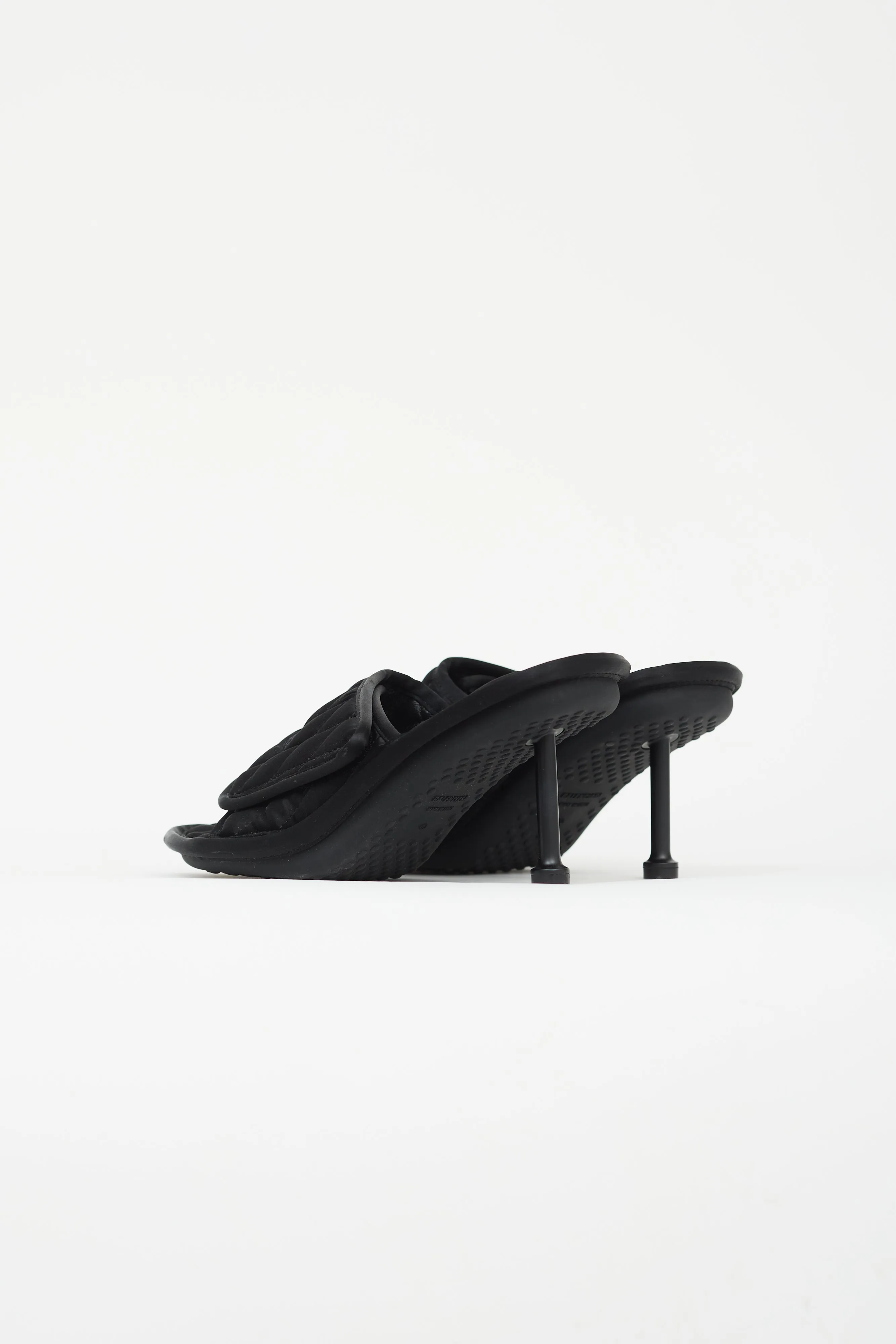 Black Satin Quilted Heeled Mule