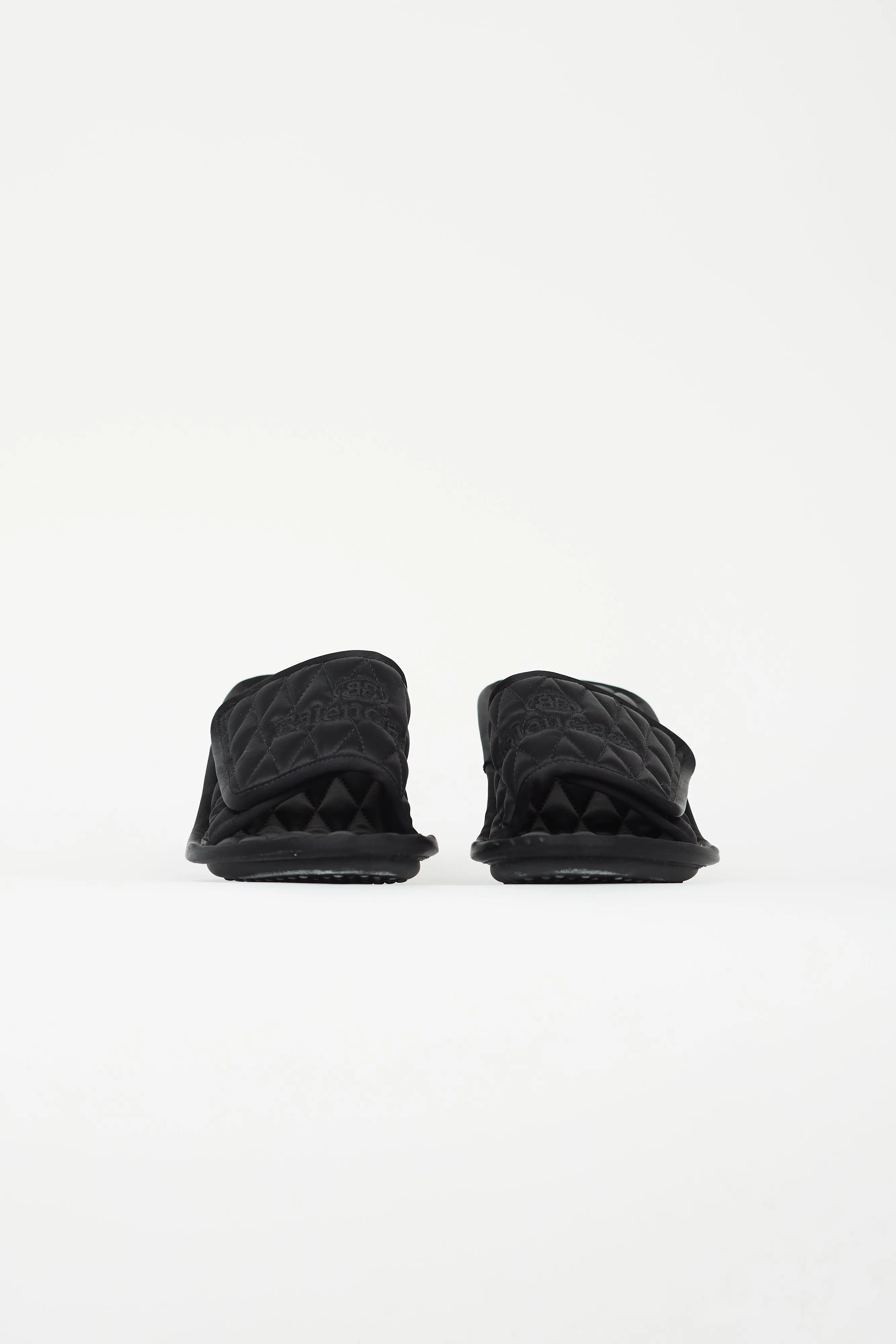 Black Satin Quilted Heeled Mule