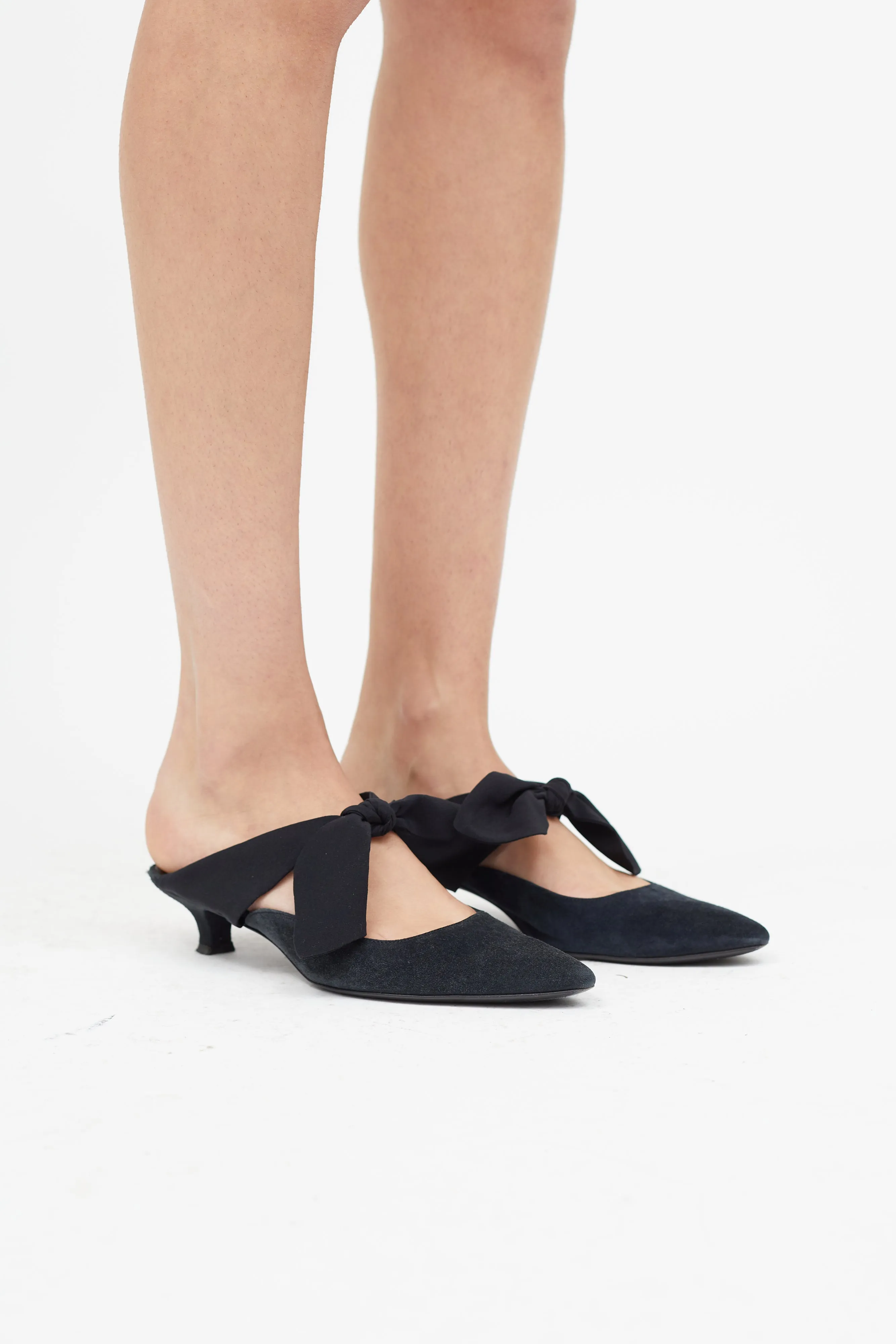 Black Suede Coco Bow Mule