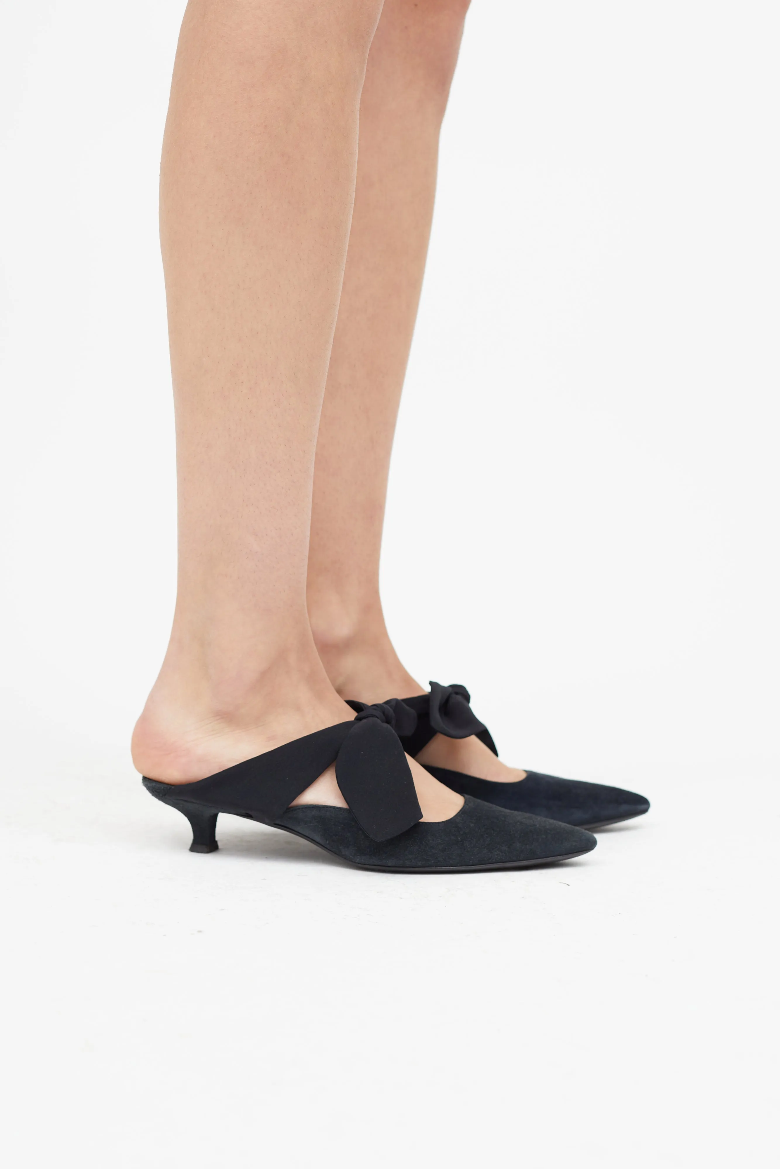 Black Suede Coco Bow Mule
