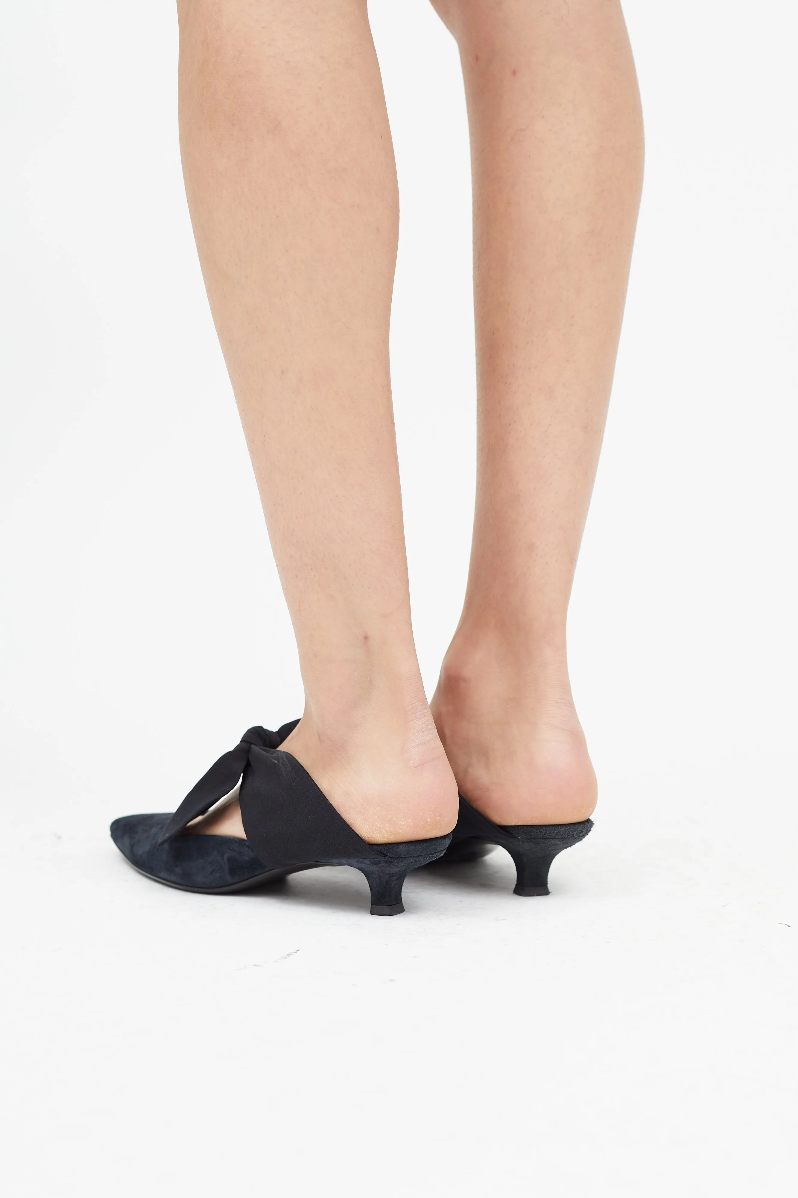Black Suede Coco Bow Mule