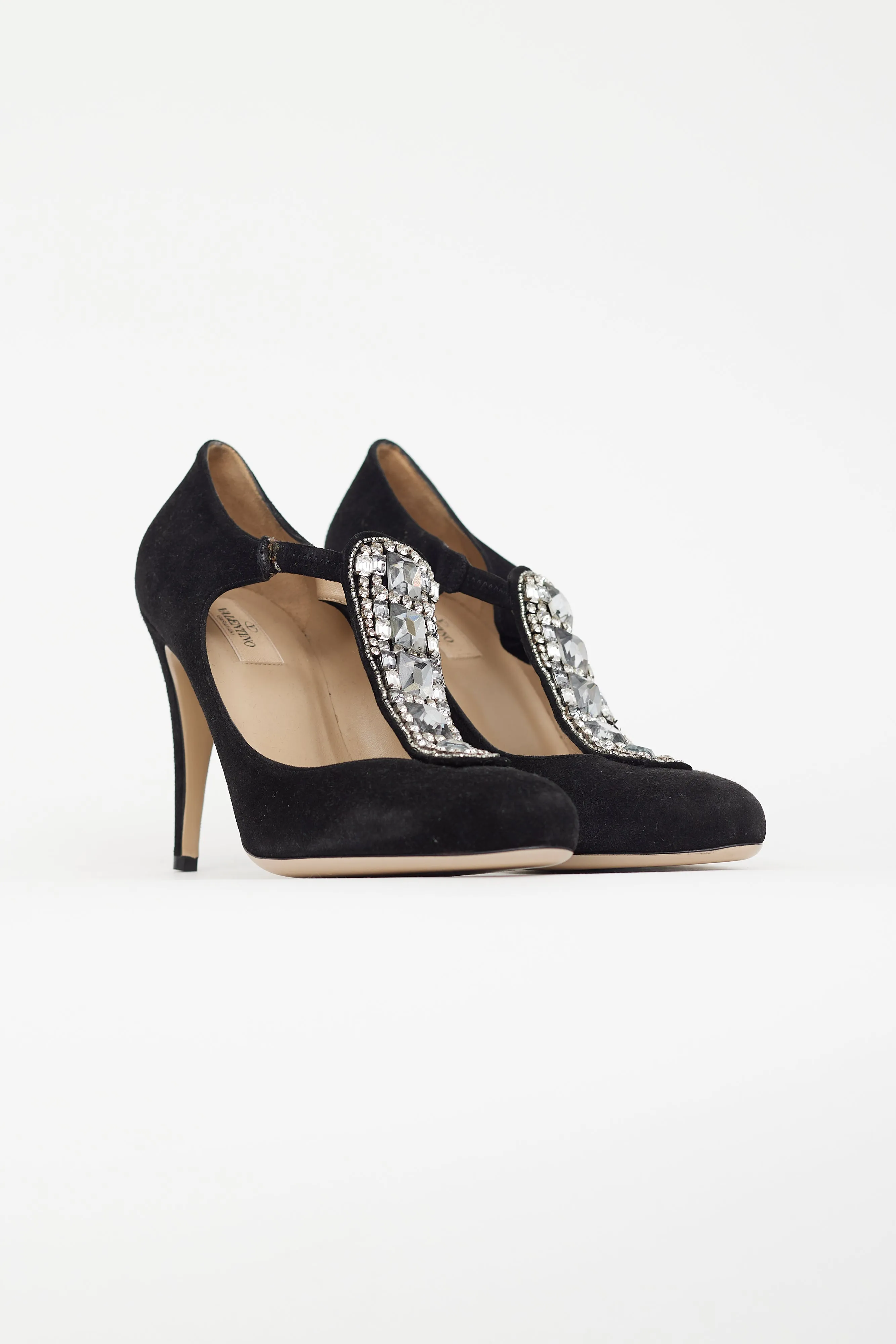 Black Suede Embellished Mary Jane Pump