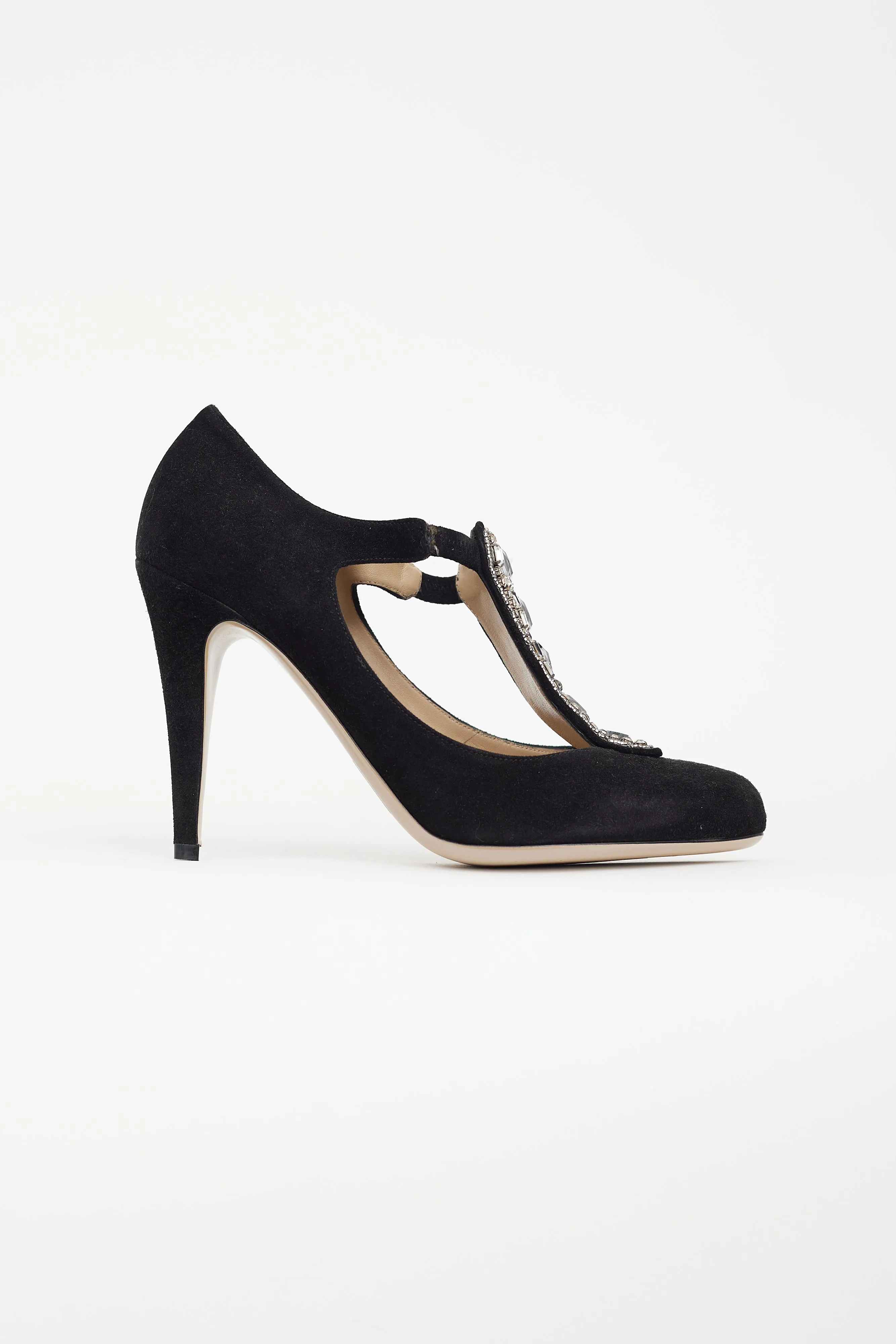 Black Suede Embellished Mary Jane Pump