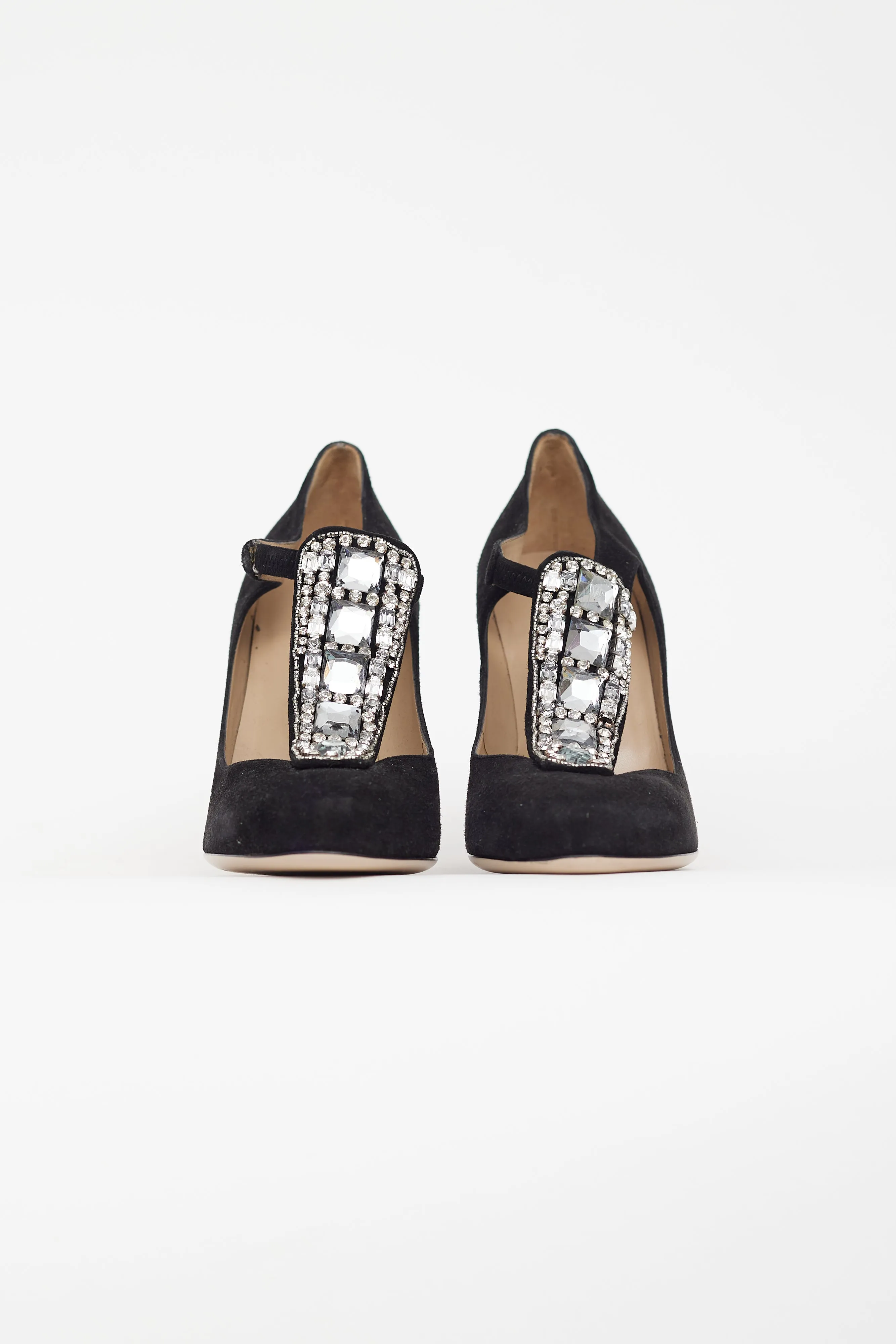 Black Suede Embellished Mary Jane Pump