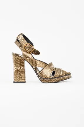 Brown & Cream Textured Leather Daisy Heel