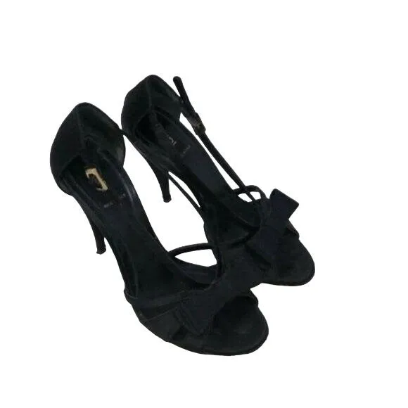 Fendi Black Satin D'orsay Slingback Heels