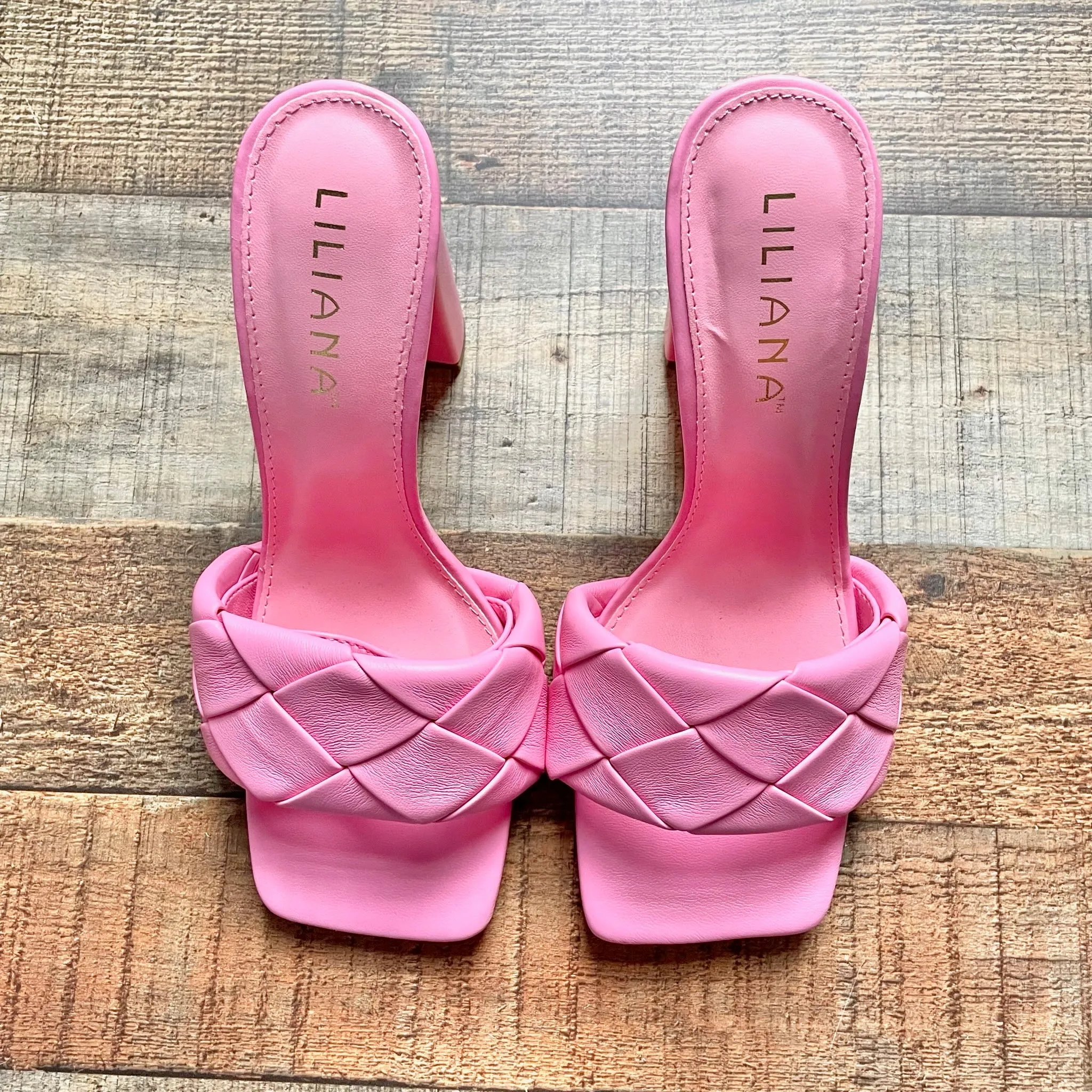 Liliana Pink Braided Block Heels- Size 7