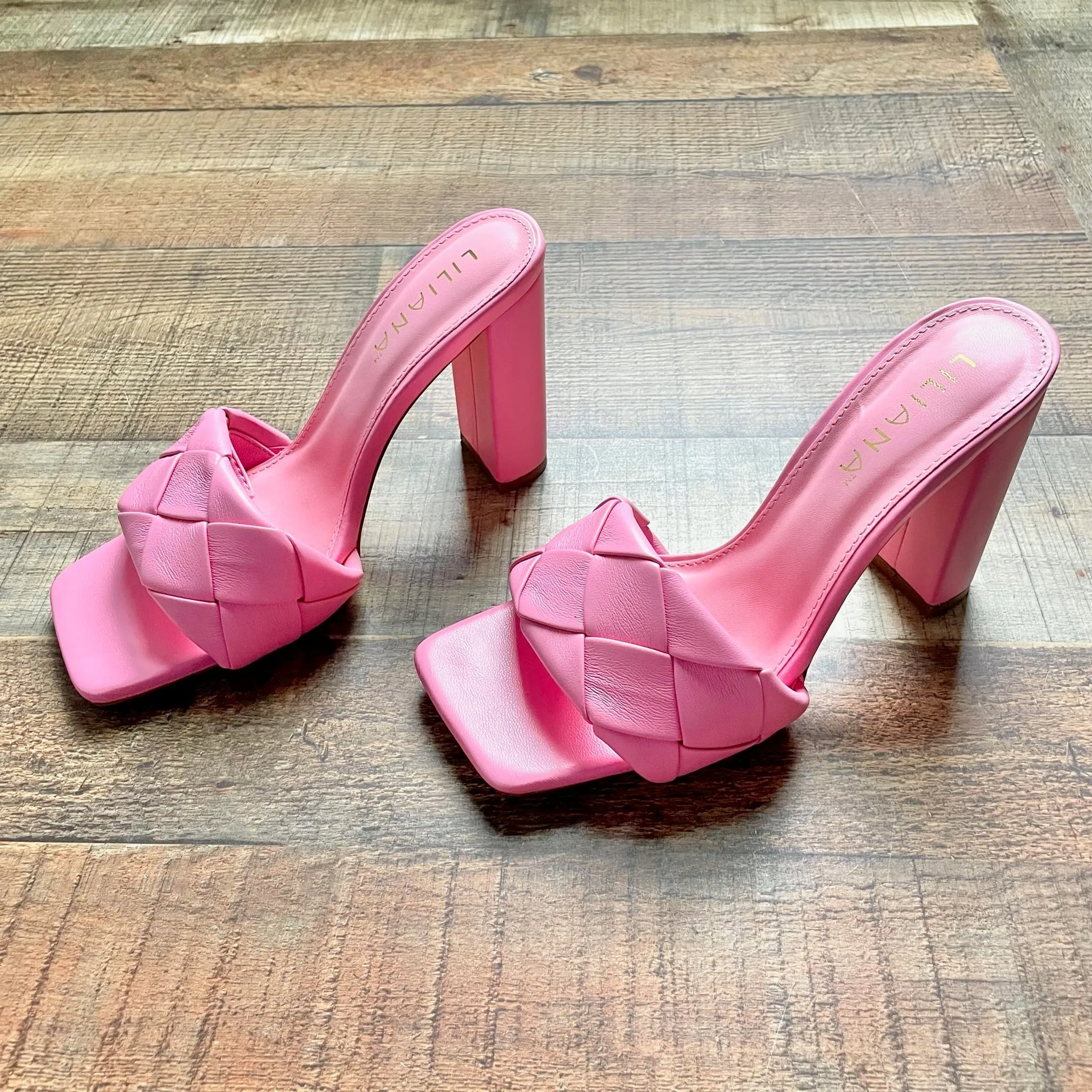 Liliana Pink Braided Block Heels- Size 7