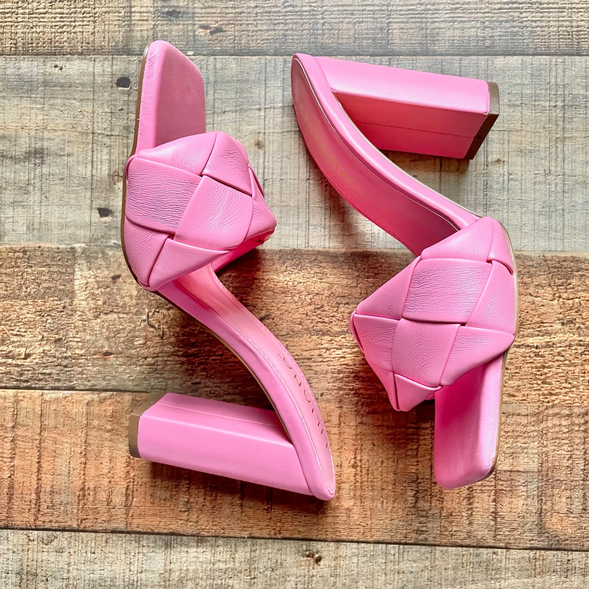 Liliana Pink Braided Block Heels- Size 7