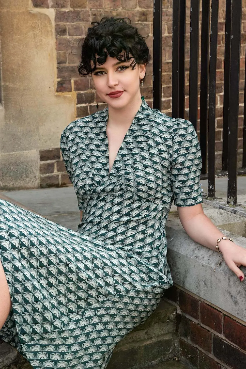 Mabel dress in teal rainbow sun print