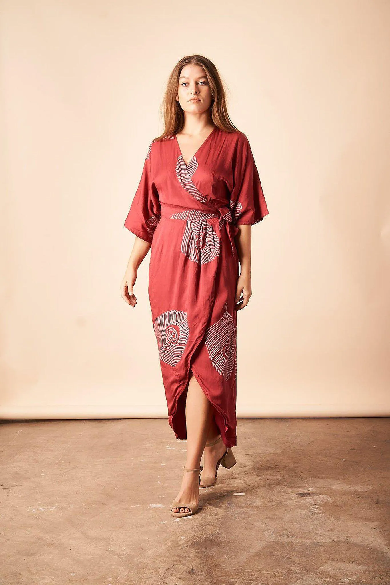 Peacock Kimono Maxi Wrap in Magenta   Silver