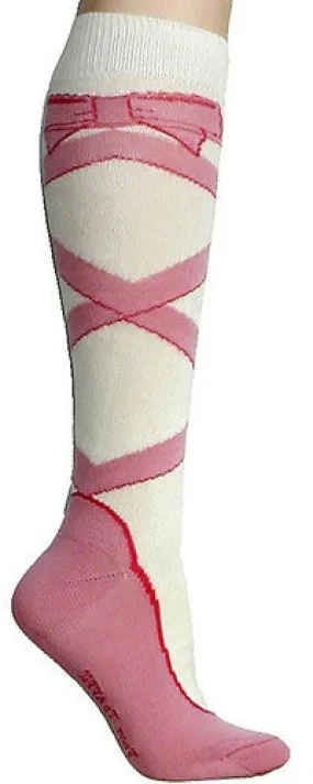 Pink Ballet Shoe Knee High Socks (Women's)
