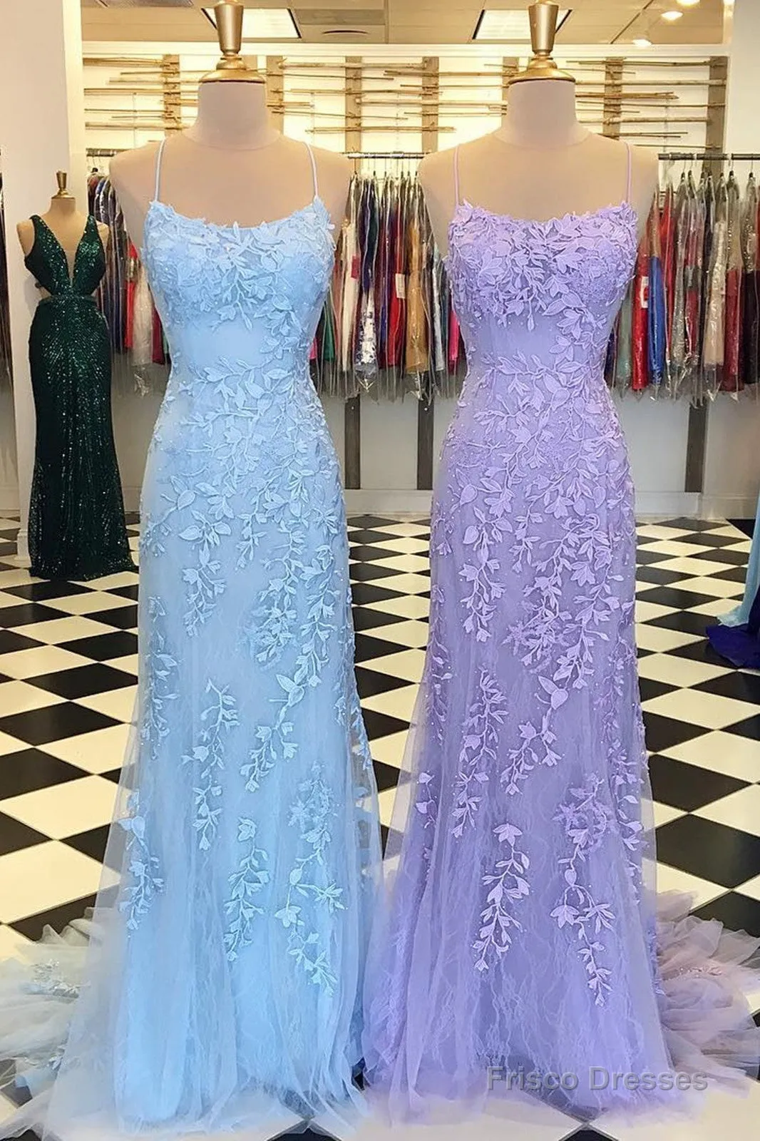 Purple/Blue Mermaid Backless Lace Prom Dresses, Purple/Blue Mermaid Backless Lace Formal Graduation Evening Dreses