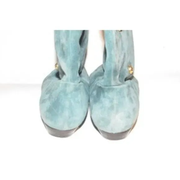 Salvatore Ferragamo Blue Suede Gold Studded Boots