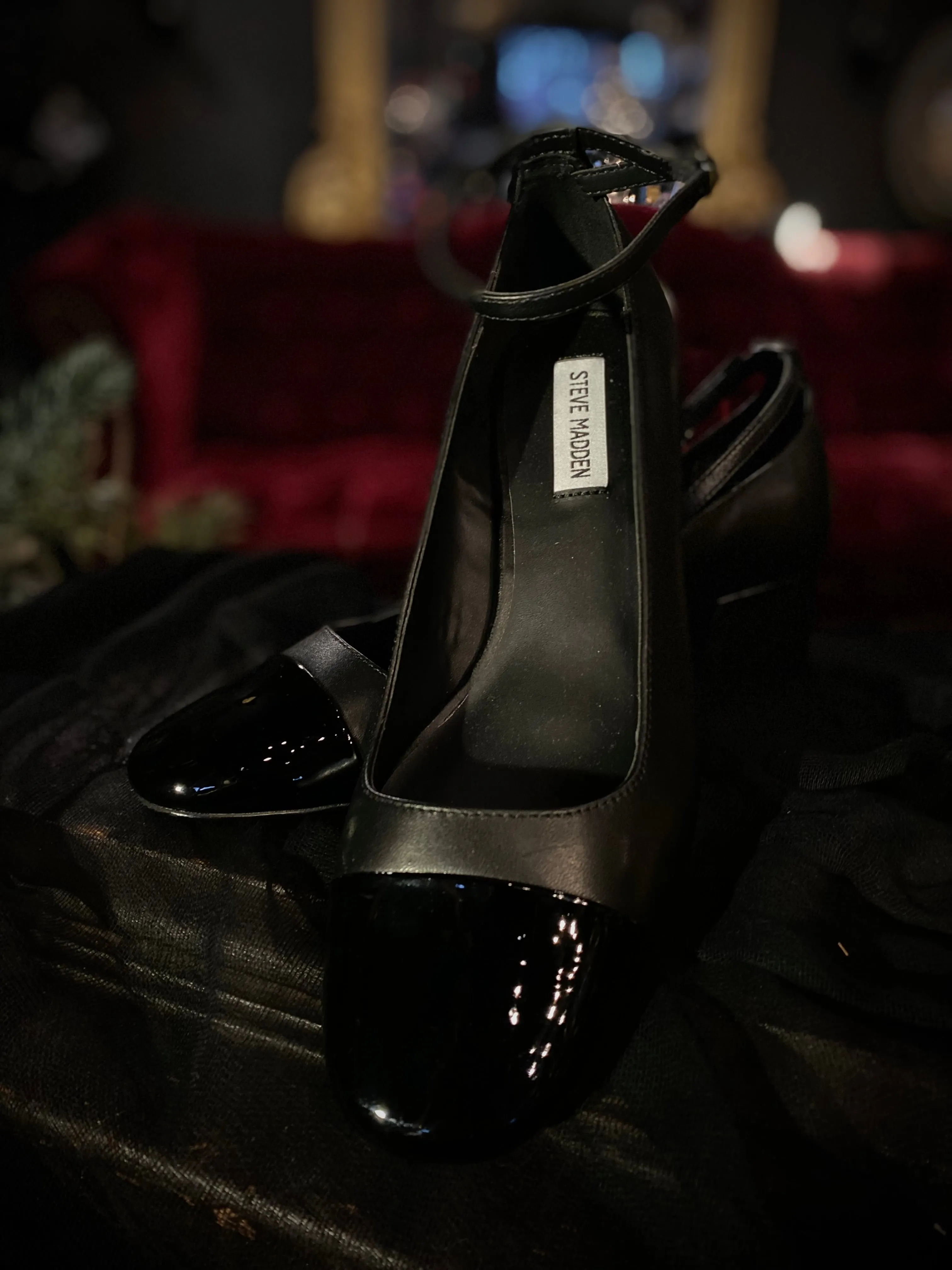 Steve Madden Black Leather Patent Toe Cap Ballet Heels Women’s 9.5