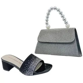 Taiyu Endless Love Midnight Rhinestone Strap Block Heels & Handbag Set