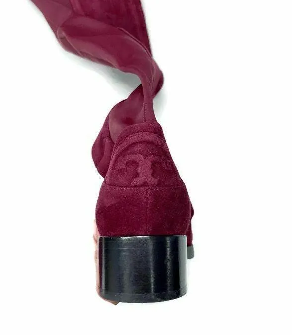 Tory Burch Women's Caitlin Burgundy Suede OTK Over the Knee Fashion Boots 7