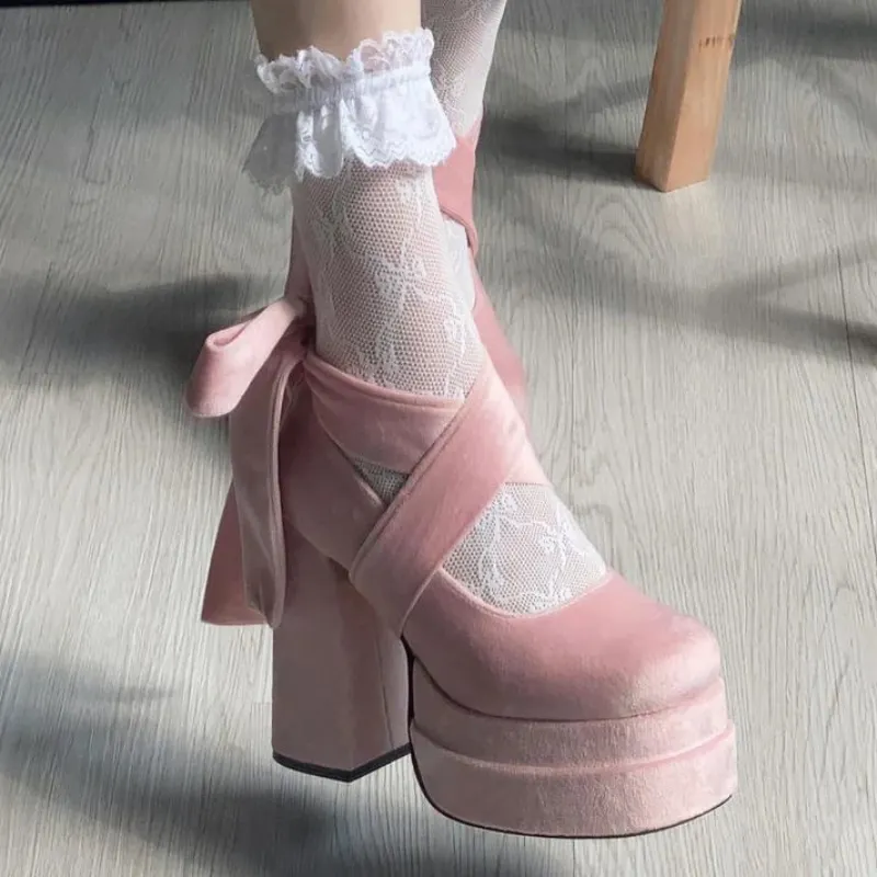 Velvet Mary Jane High Heel Shoes